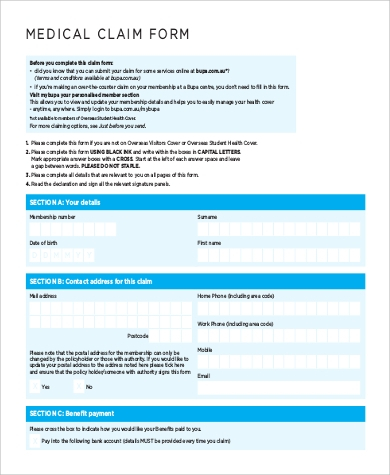 FREE 9 Sample Medicare Claim Forms In MS Word PDF