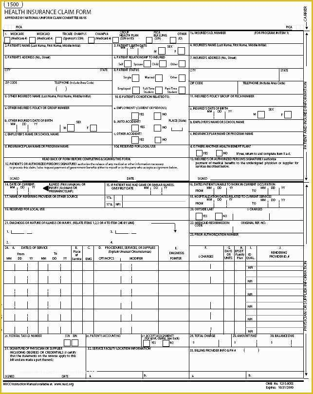 Free Cms 1500 Claim Form Template Of Inspirational Image Free Hcfa Cl 