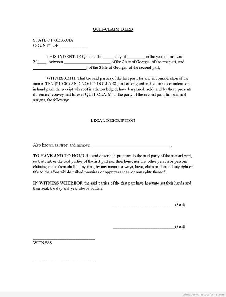 FREE QUIT CLAIM DEED FORM Printable Real Estate Forms Quitclaim