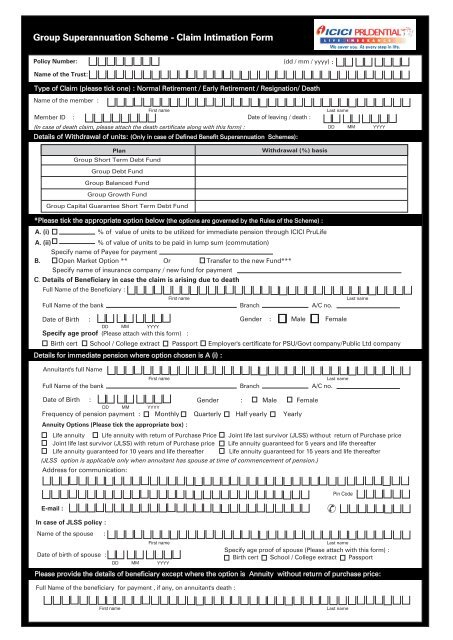 Group Superannuation Claim Form ICICI Prudential Life Insurance