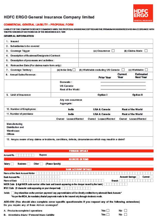 HDFC ERGO CGL Proposal Form 2018 2019 Student Forum