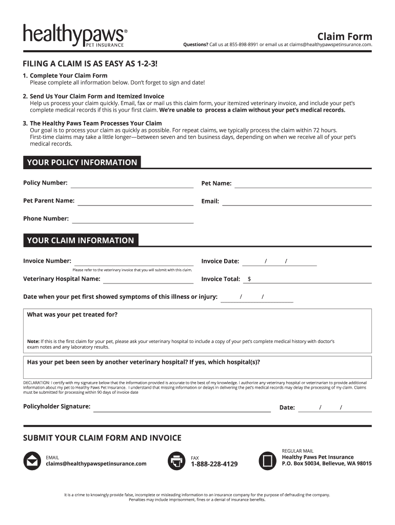Healthypaws Claim Form Fill And Sign Printable Template Online US