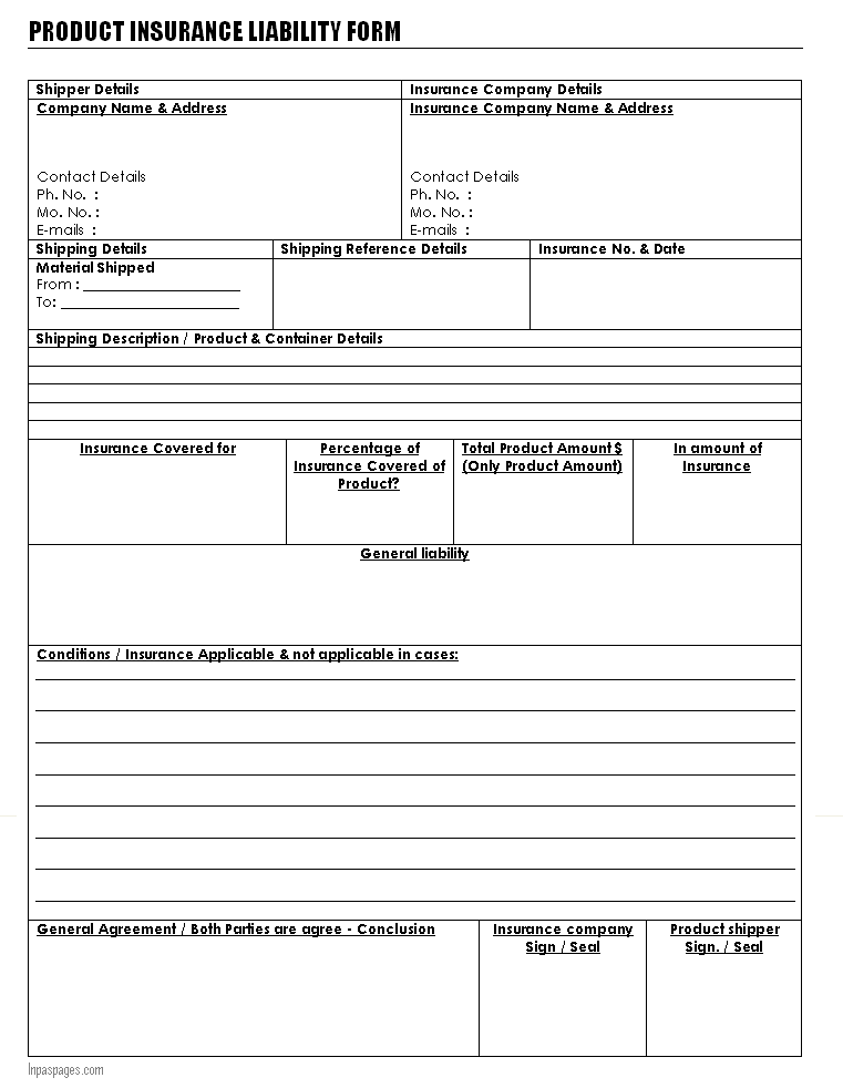 Insurance Form Sample