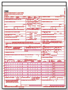 Item WCMS1500U2 Red CMS 1500 HCFA Claim Form Two Part Snap Set