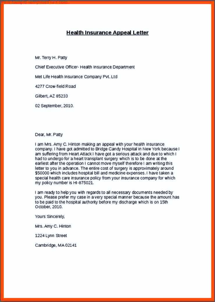 Medical Claim Appeal Letter Sample Templates