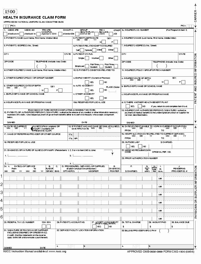 Medical Claim Form Template Luxury Cms 1500 Claim Form Template 