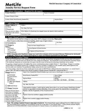 Metlife Insurance Company Of Connecticut Annuity Service Request Form 