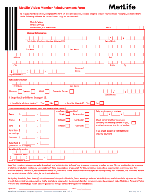 Metlife Vision Claim Form Fill Online Printable Fillable Blank 