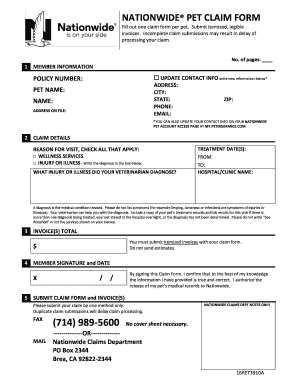 Nationwide Pet Insurance Claim Form Fill Online Printable Fillable 