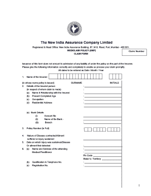 New India Assurance Claim Form For Ca Fill Online Printable 