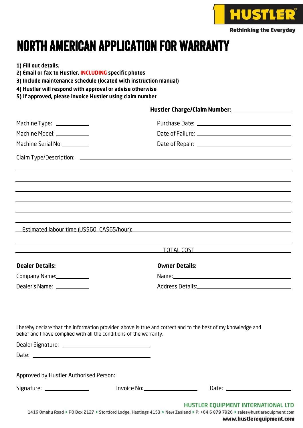 North American Warranty Claim Form By Hustler Equipment Issuu