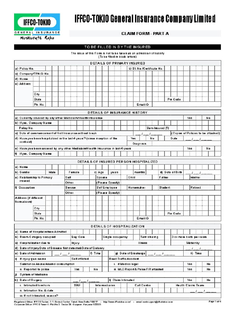  PDF IFFCO Tokio Health Claim Form PDF Download In English InstaPDF