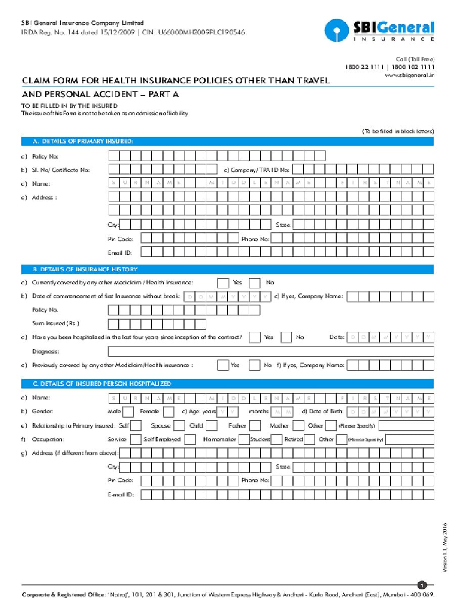  PDF SBI Health Insurance Claim Form PDF Download In English InstaPDF