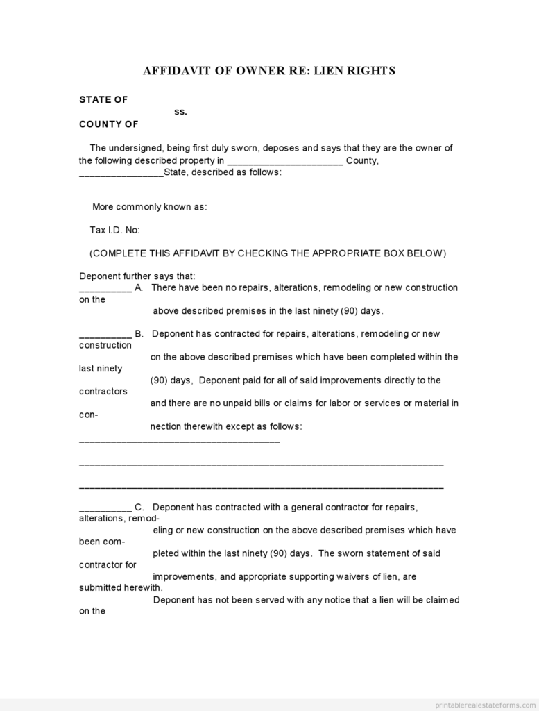 Printable AFFIDAVIT OF Ownership Wholesaling Form PDF 