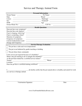 Printable Service And Therapy Animal Form