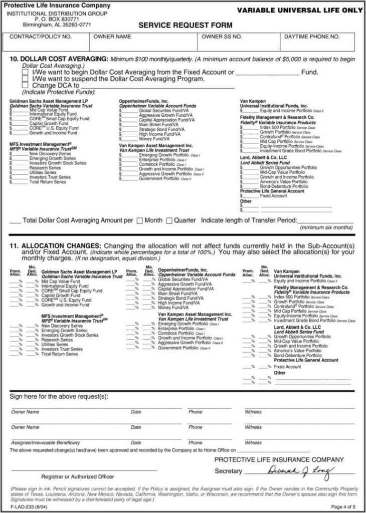 Protective Life Insurance Collateral Assignment Form Form Resume 