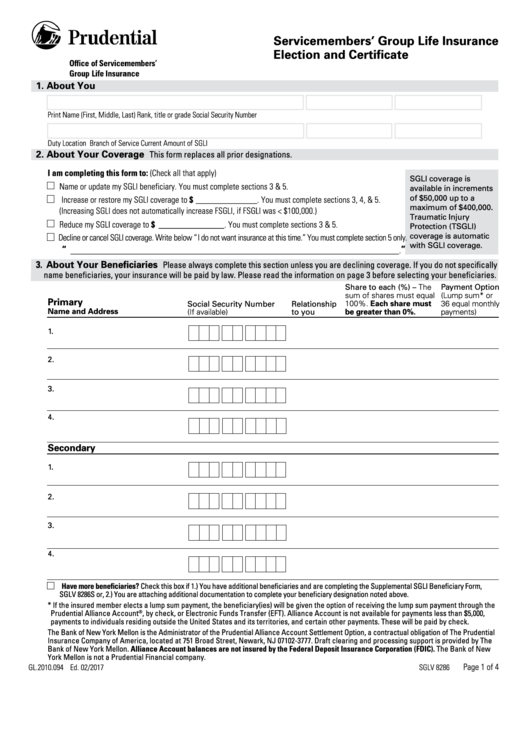 Prudential Group Life Insurance Beneficiary Designation Form 2 10 
