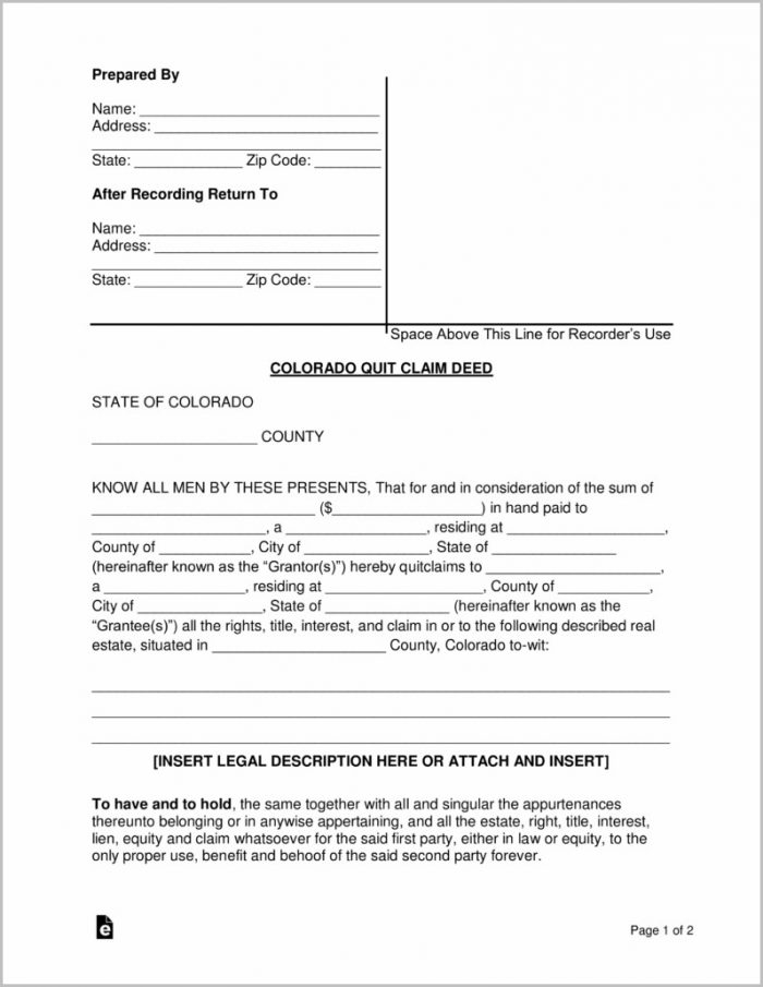 Quick Claim Deed Form Colorado Form Resume Examples