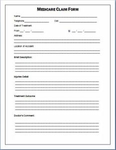 Sample Medicare Claim Form Templates Printable Medical Forms Letters