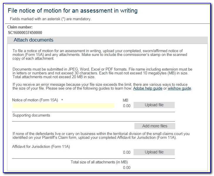 Small Claims Court E Filing Service User Guide Ministry Of The 