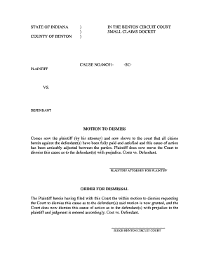 Small Claims Court Motion To Dismiss Edit Online Fill Print