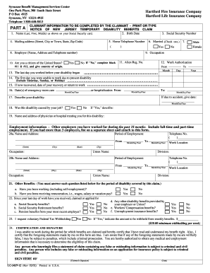 State Of New Jersey Temporary Disability Fill Online Printable 