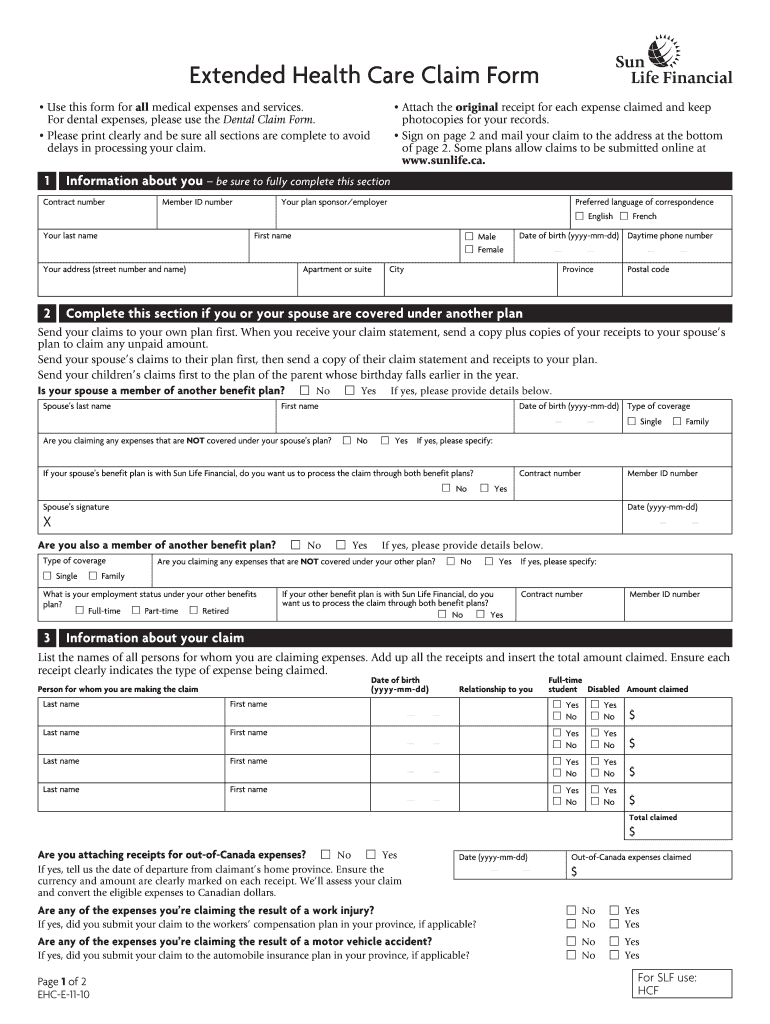 Sun Life Extended Health Care Claim Form Fillable Fill Online