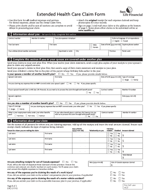 Sun Life Extended Health Care Claim Form Fillable Fill Online