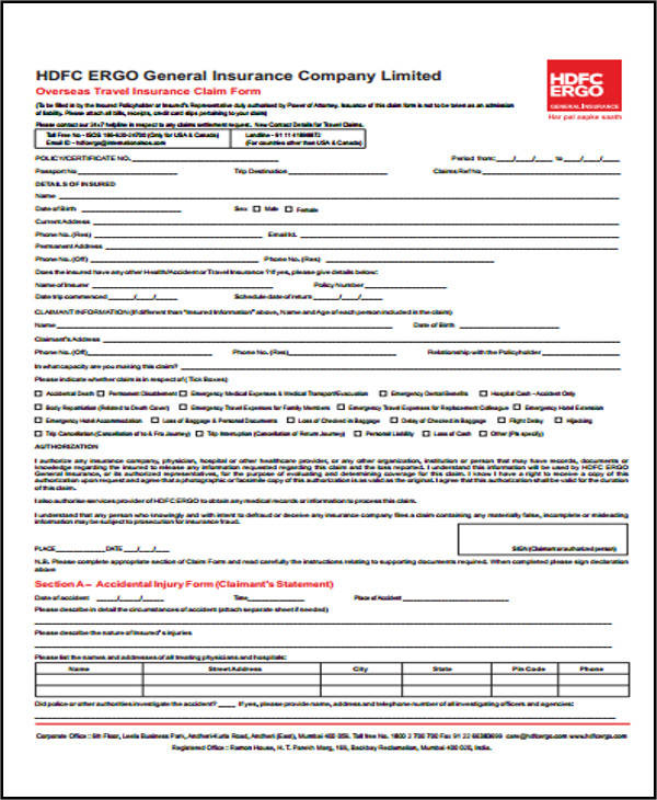 Travel Insurance Form Pdf Insurance