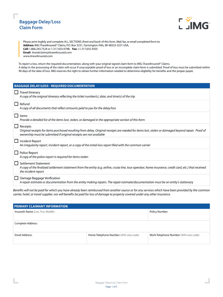 Travelex Insurance Baggage Delay Loss Claims 2020 Fill And Sign