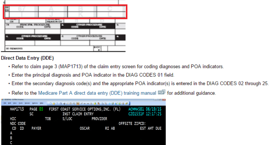 UB 04 Form Locator FL 67 69 POA Indicator Missing Denial CMS 