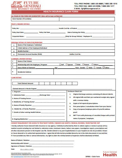 18 Health Insurance Claim Form Templates PDF DOC Free Premium 