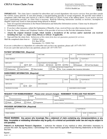 20 Cigna Vision Claim Form Free To Edit Download Print CocoDoc