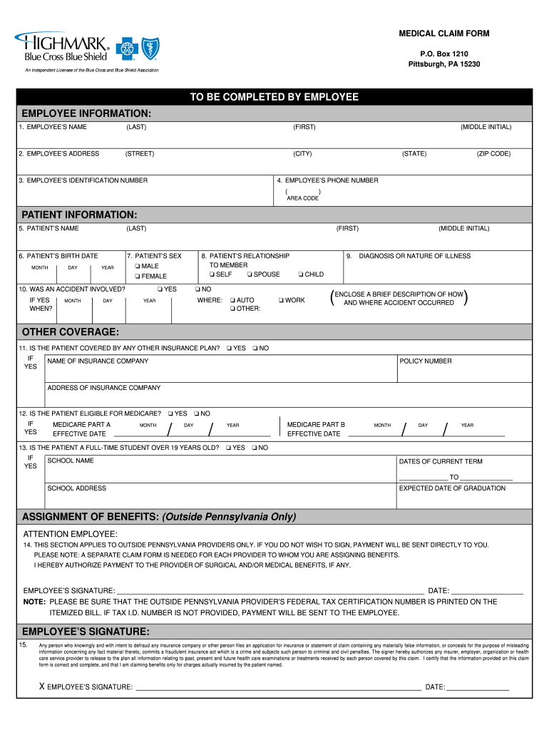 2000 Form Highmark BCBS CLM 038 Fill Online Printable Fillable Blank 