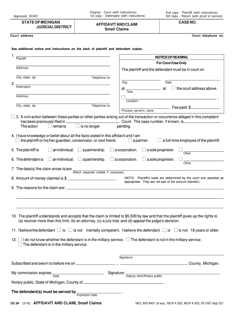 2014 MI Form DC 84 Fill Online Printable Fillable Blank PdfFiller