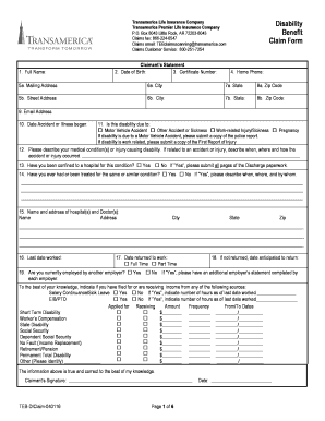 2016 2022 Form Transamerica TEB DIClaim Fill Online Printable 