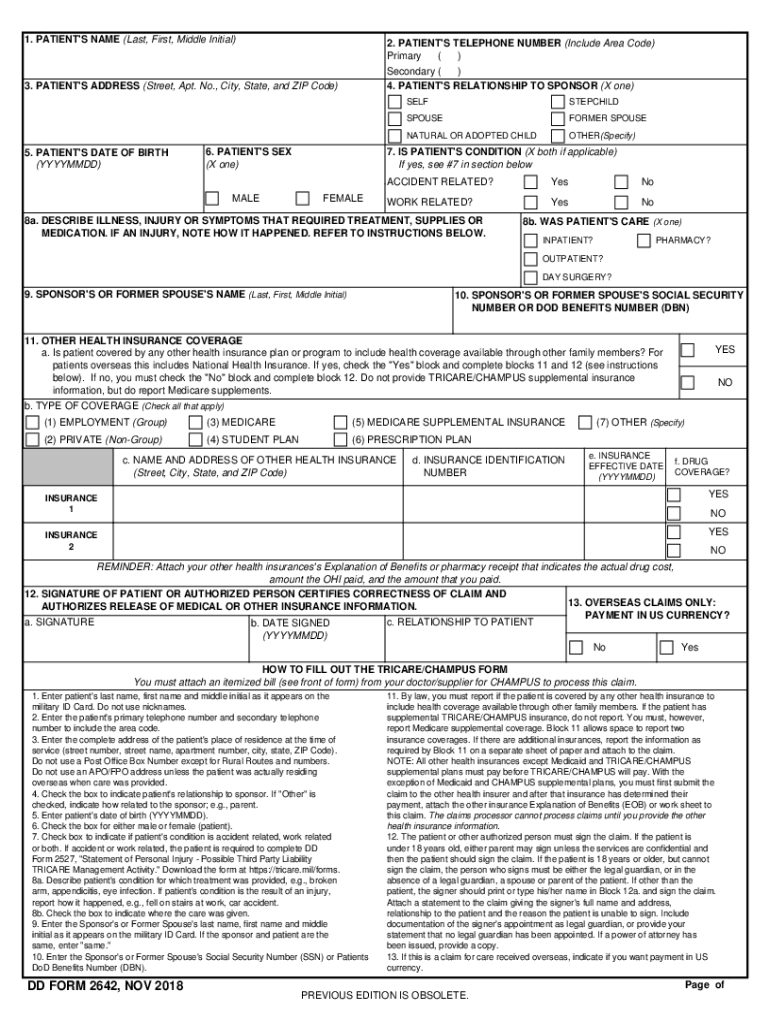 2018 2021 Form DD 2642 Fill Online Printable Fillable Blank PdfFiller