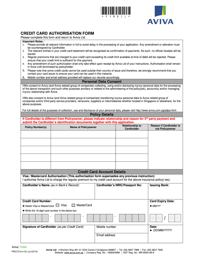 2019 2022 SG Aviva Credit Card Authorization Form Fill Online 