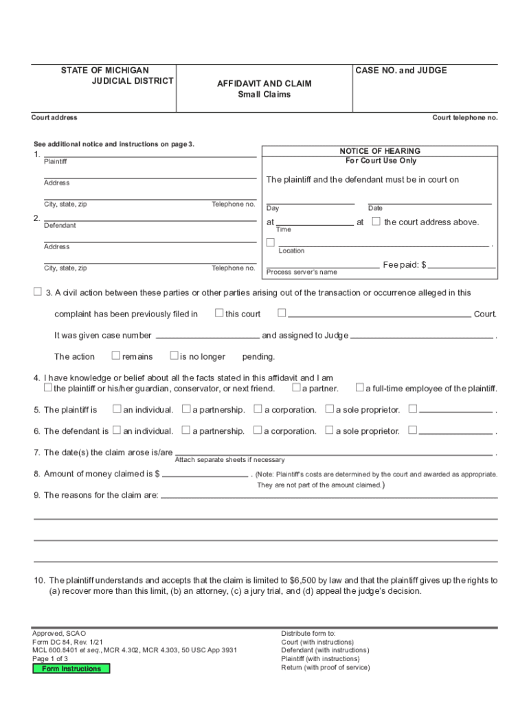 2021 MI Form DC 84 Fill Online Printable Fillable Blank PdfFiller