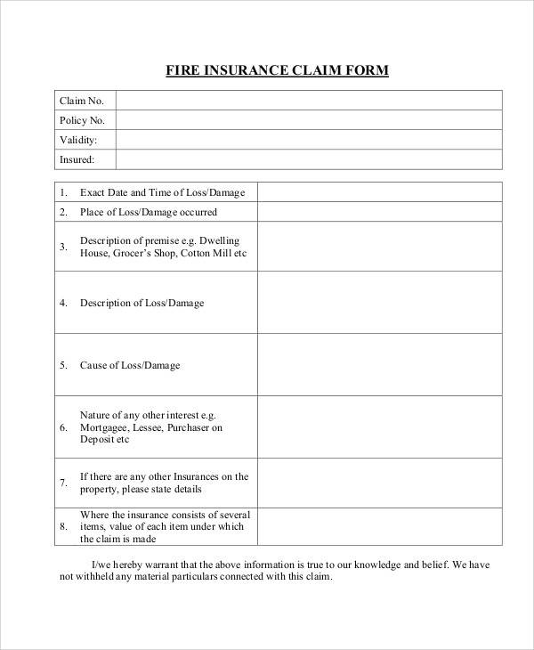 9 FIRE INSURANCE FORM PDF Insurance