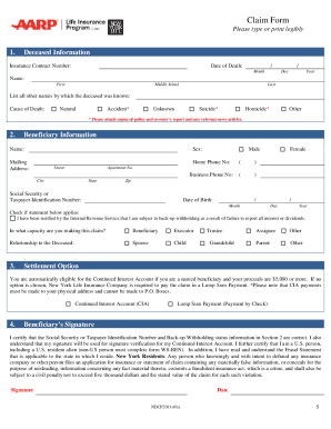 Aarp Life Insurance Claim Form Fillable Fill Out And Sign Printable