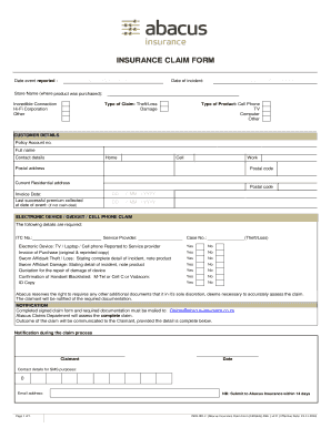 Abacus Insurance Claim Form Fill Online Printable Fillable Blank