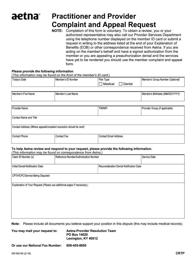 Aetna Appeal Form Fill Out And Sign Printable PDF Template SignNow