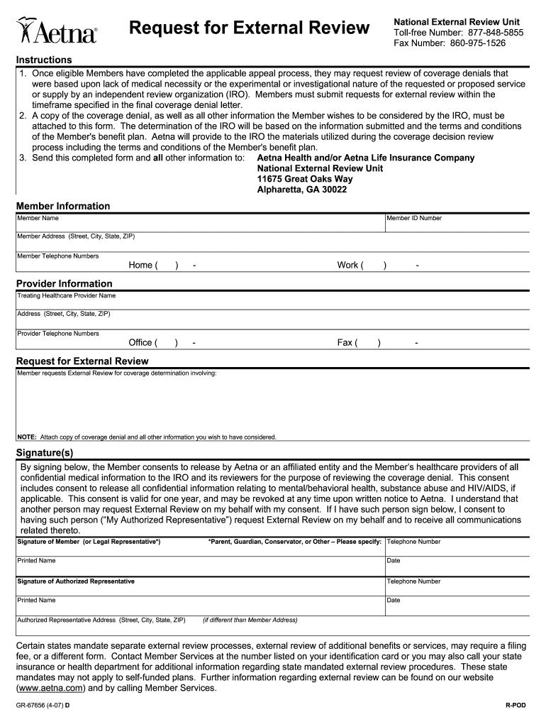 Aetna Appeal Form Fill Out And Sign Printable PDF Template SignNow