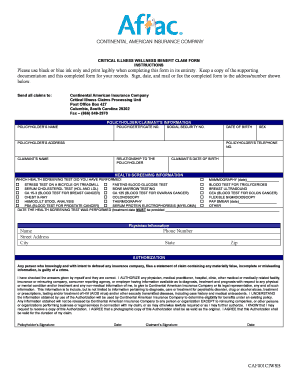 Aflac Critical Illness Wellness Benefit Claim Form Fill Online 