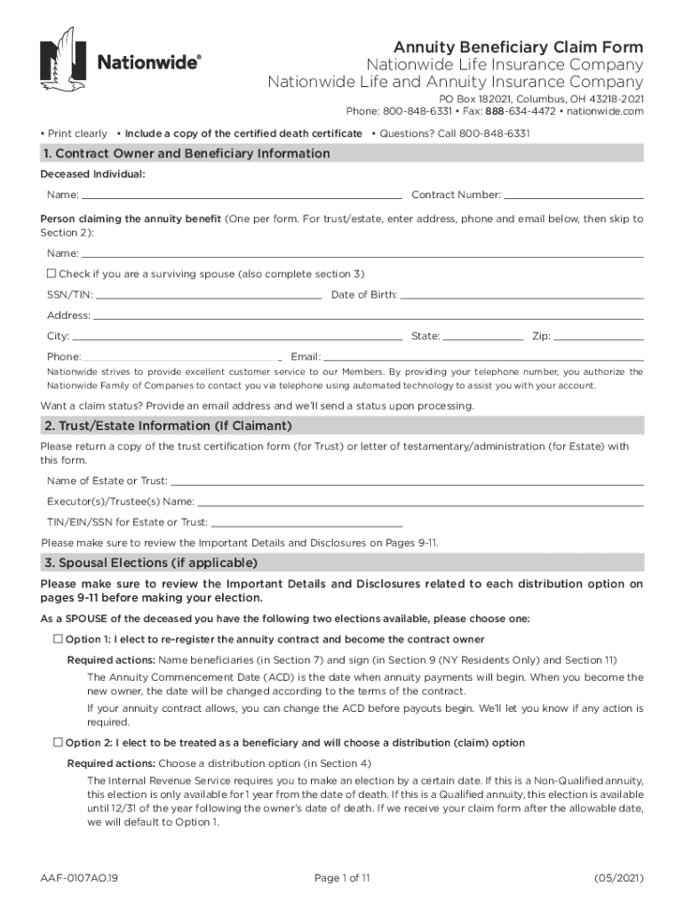 Annuity Beneficiary Claim Form Nationwide Life Insurance Fill Out And 