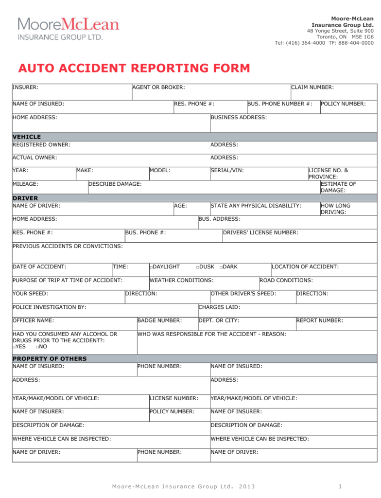 Auto Accident Reporting Form Mclean Hallmark Insurance Group Ltd 
