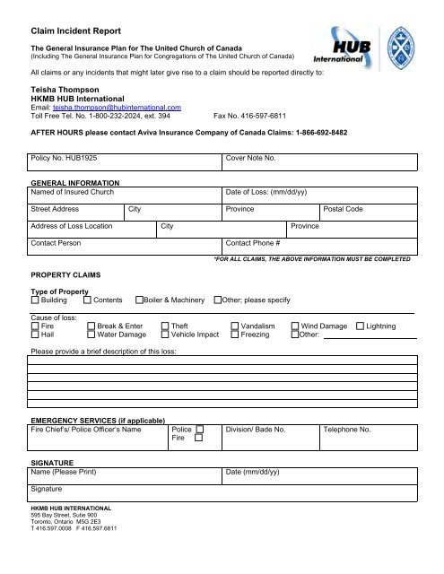 Aviva Commercial Property Insurance Claim Form 