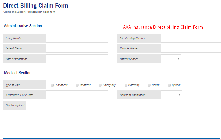 Axa Insurance UAE Direct Billing Claim Form UAE INSURE