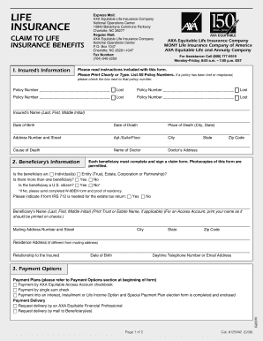 Axa Life Insurance Claims Fill And Sign Printable Template Online